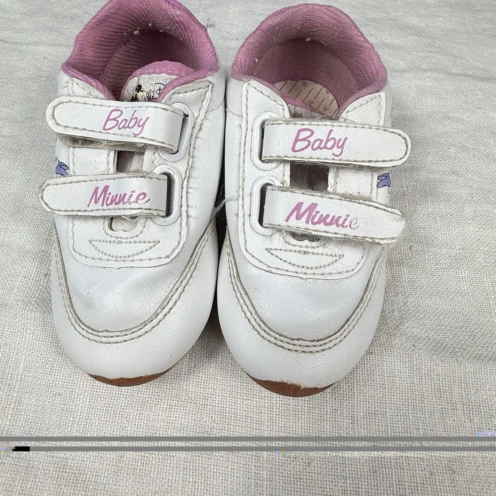 Disney Baby Minnie Daisy Duck White Pink Hook Loop Sneakers Toddler Size 4